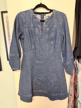 LOFT Denim Long-Sleeve Fit-and-Flare Dress in Blue